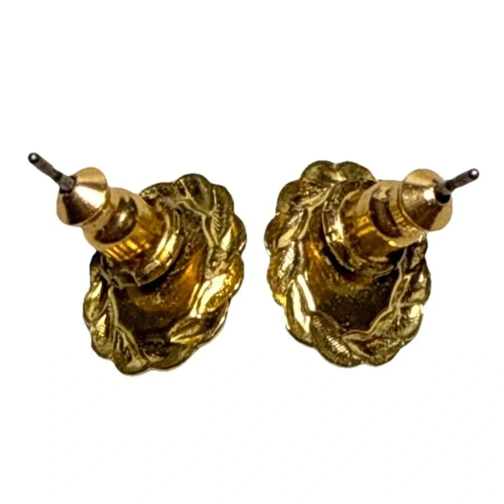 Vintage‎ Black And Gold Tone Small Oval Stud Earrings J18-35